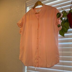 Cloth & Stone Anthropologie Peach Flutter Sleeve Button Front Blouse